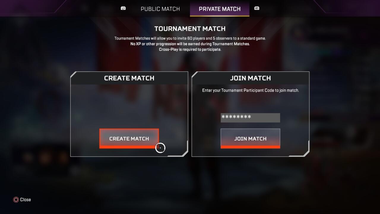 Private matches are accessible via the same menu players use to join public matches.