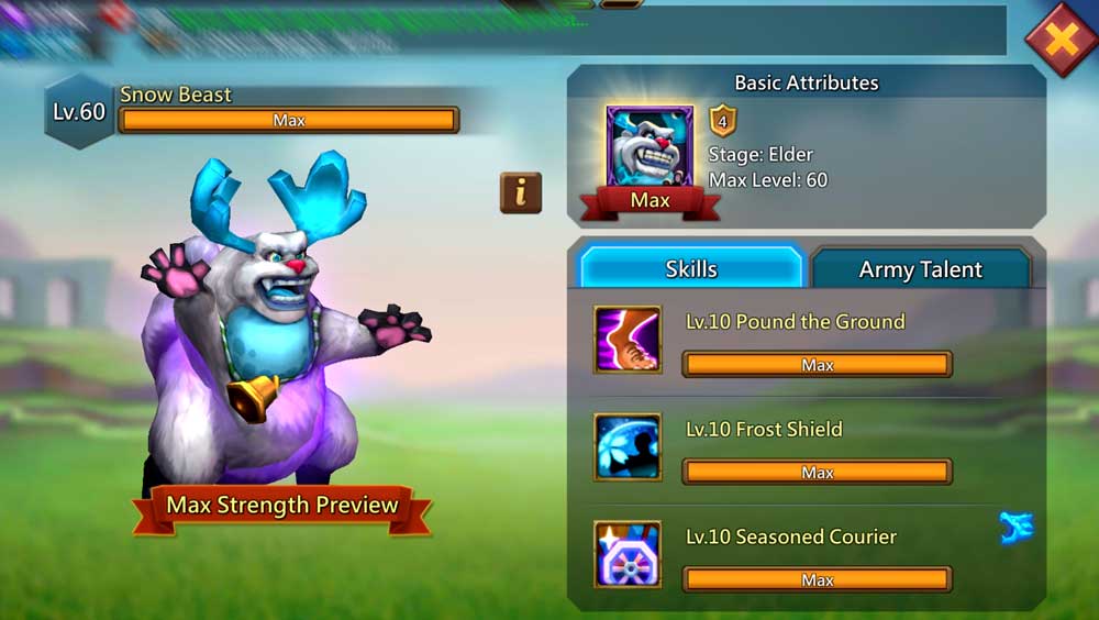 Snow Beast Familiar Skills Familiars in Lords Mobile