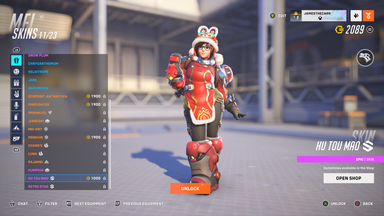 The Hu Tou Mao epic Mei skin is available in the shop for 1,000 coins during the event.
