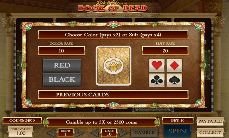 Gamble feature at Book of Dead pokie