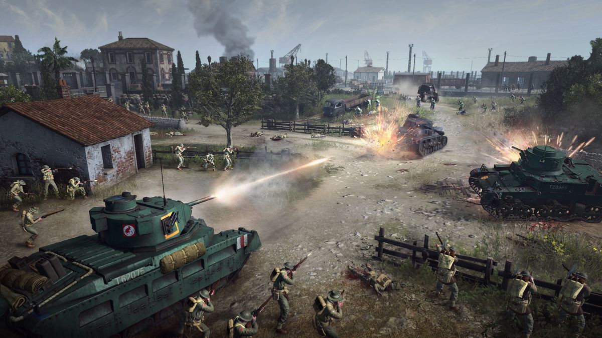 Allied tanks encounter Wehrmacht armor in Termoli in Company of Heroes 3