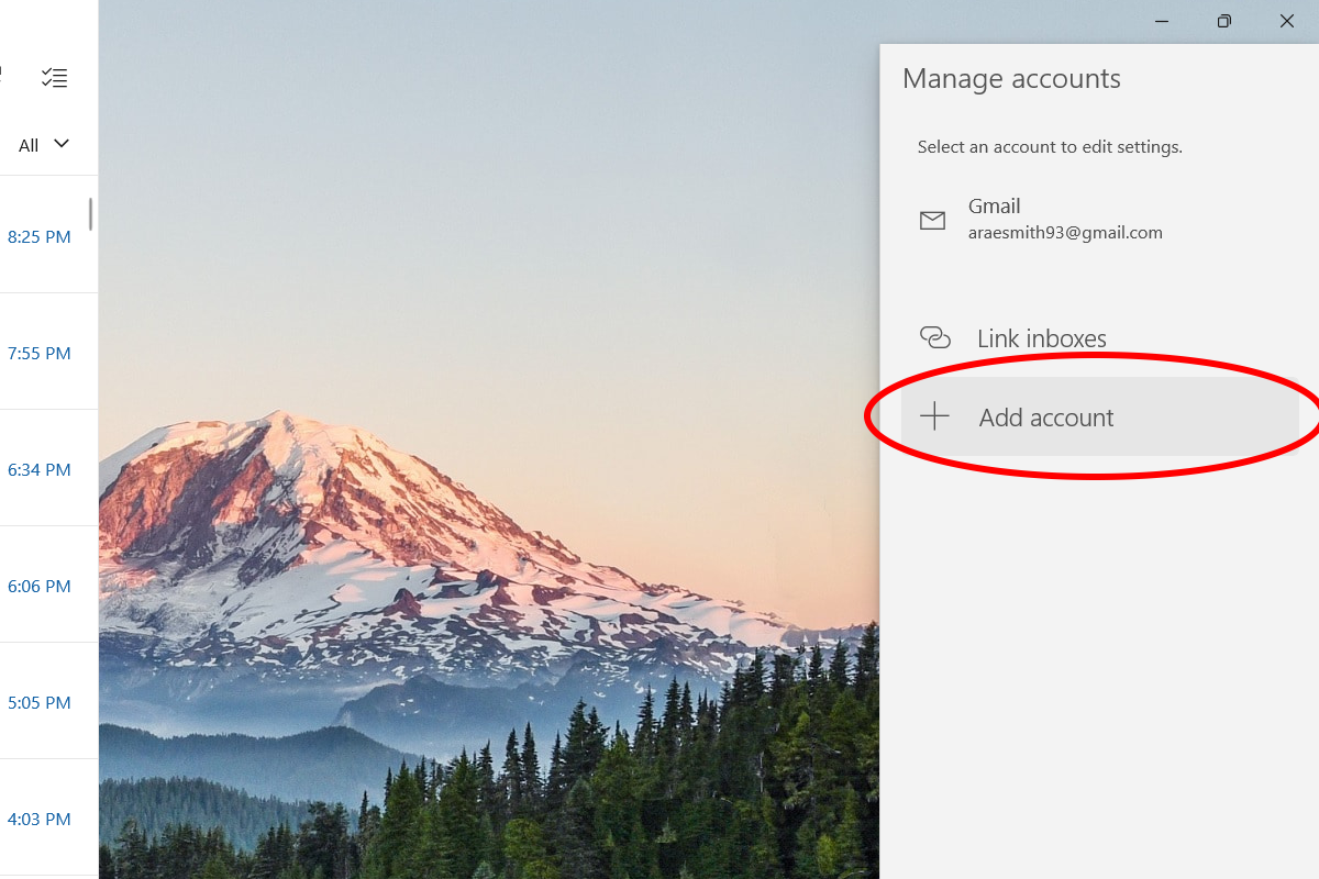 A new window will open titled, "Manage accounts." At the bottom, there will be an "Add account" option.