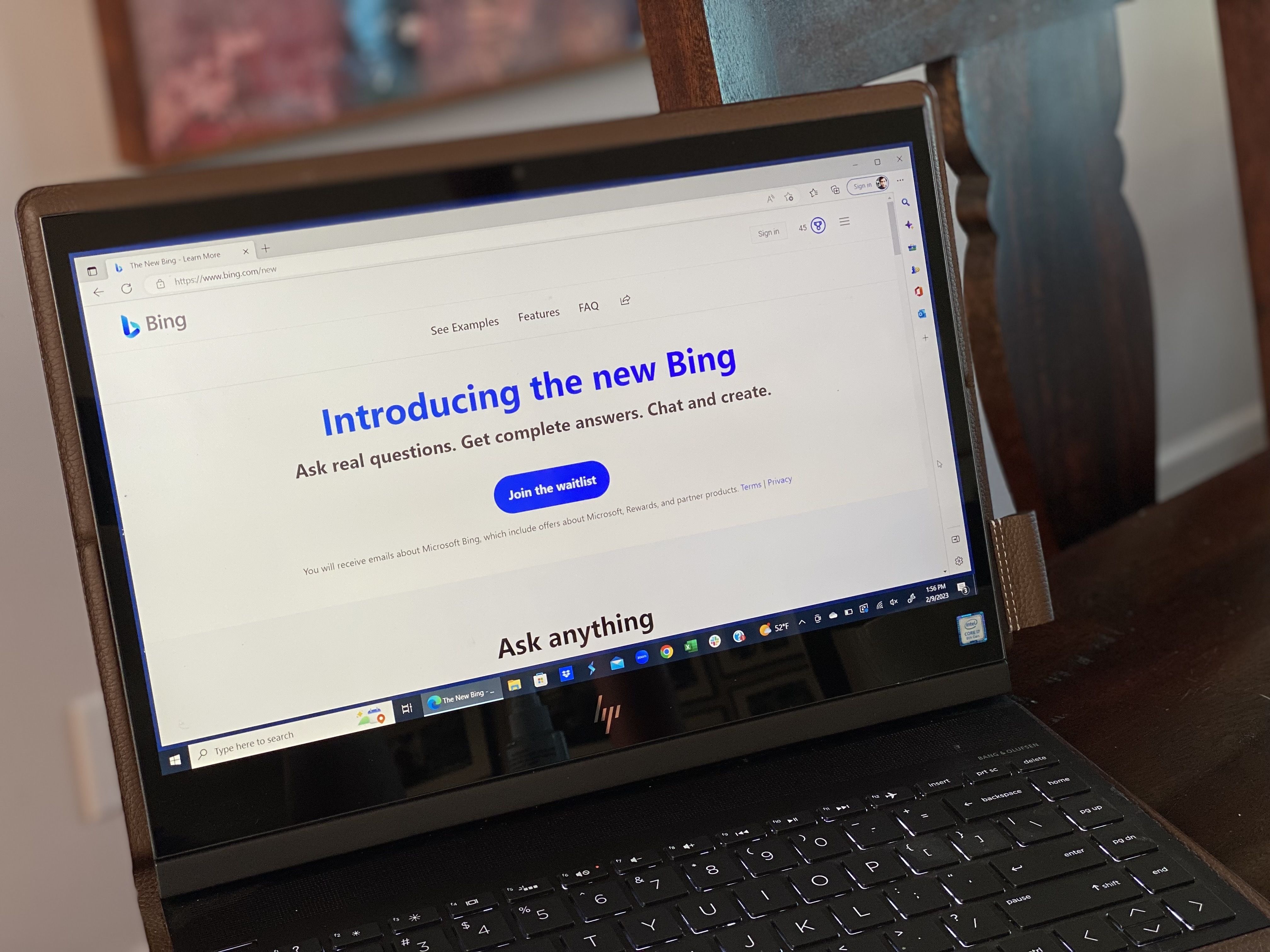 The new bing waitlist on a laptop screen