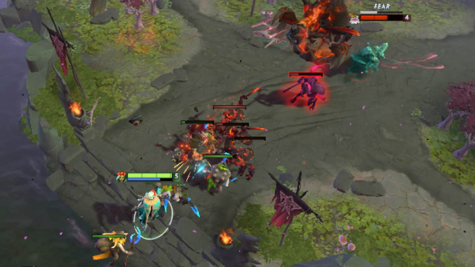 Muerta makes her enemies retreat to their base in the mid lane using Dead Shot