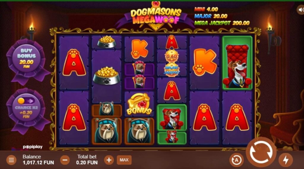 Dogmasons Megawoof slot reels by Popiplay