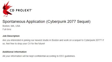 Cyberpunk 2077 Sequel Job Listing Posted by CD Projekt Red