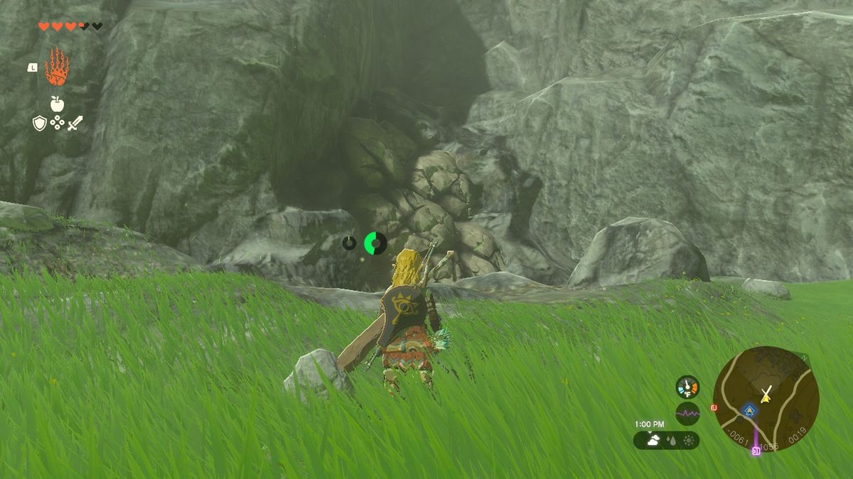 Link stares at a cave blocked by rubble in Zelda Tears of the Kingdom.