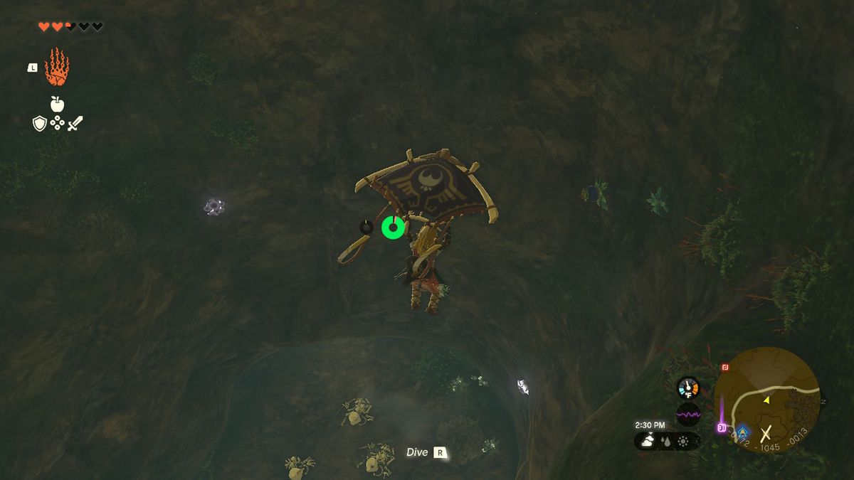 Link glides through a cave in Zelda Tears of the Kingdom.
