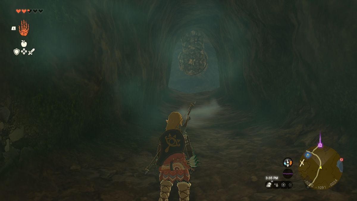 Link walks down a tunnel looking for the rubber armor in Zelda Tears of the Kingdom.