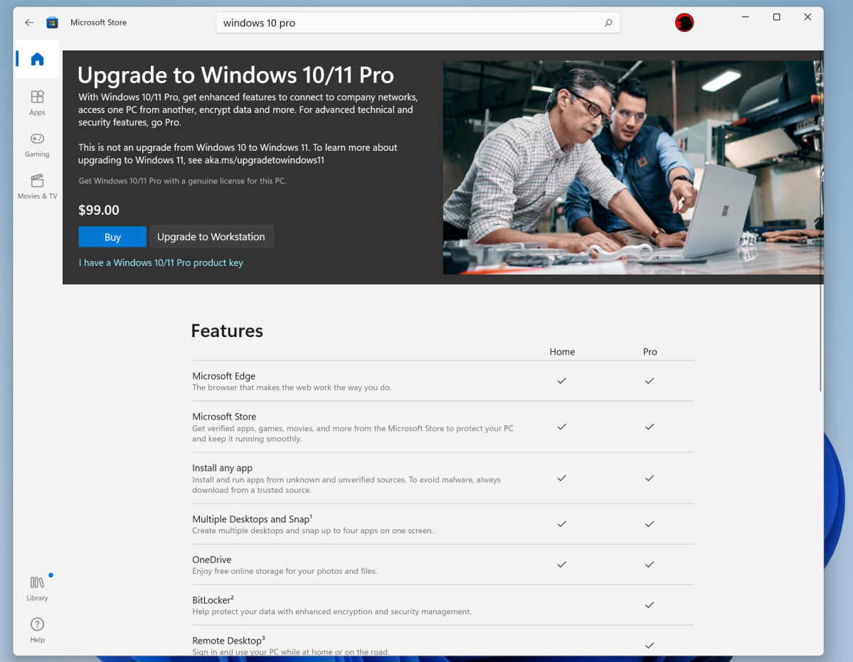 Windows Store upgrade to Windows 11 Pro or Windows 10 Pro