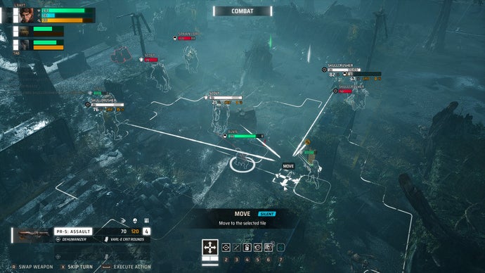 Miasma Chronicles review screenshot, showing a turn-based battle with many enemies.