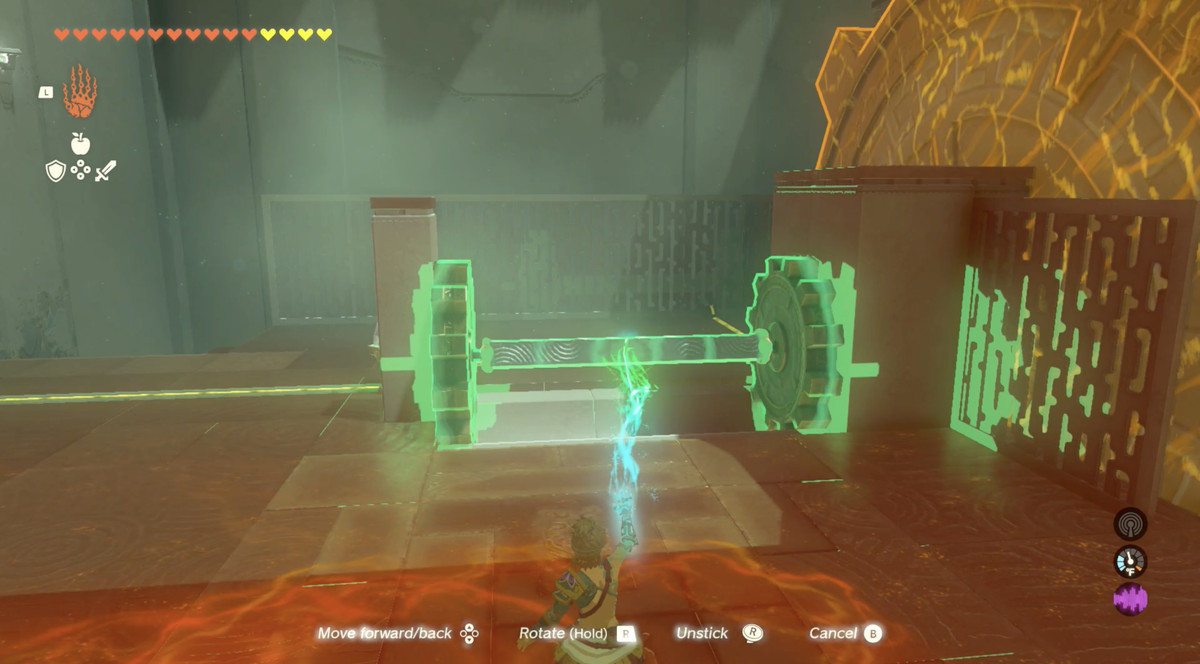 An image shows Link removing a pillar between two cogs in The Legend of Zelda: Tears of the Kingdom.