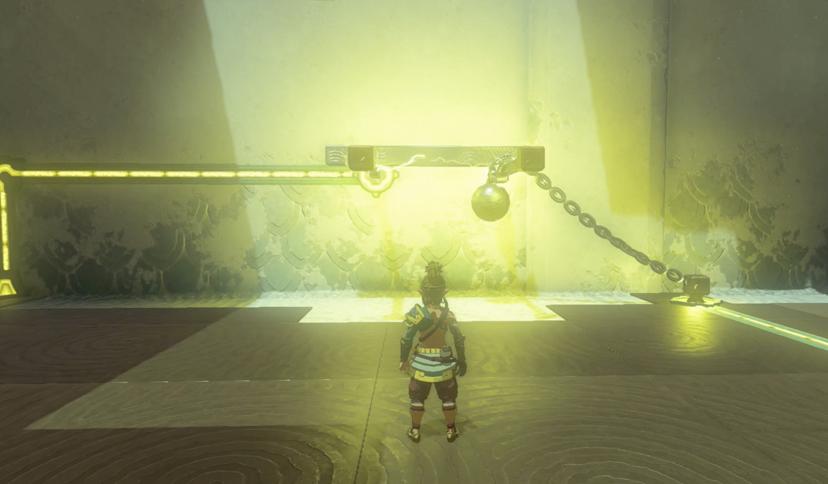 An image shows a pillar laying on two other pillars in The Legend of Zelda: Tears of the Kingdom. The pillar laying on top is allowing electricity to flow between the two.