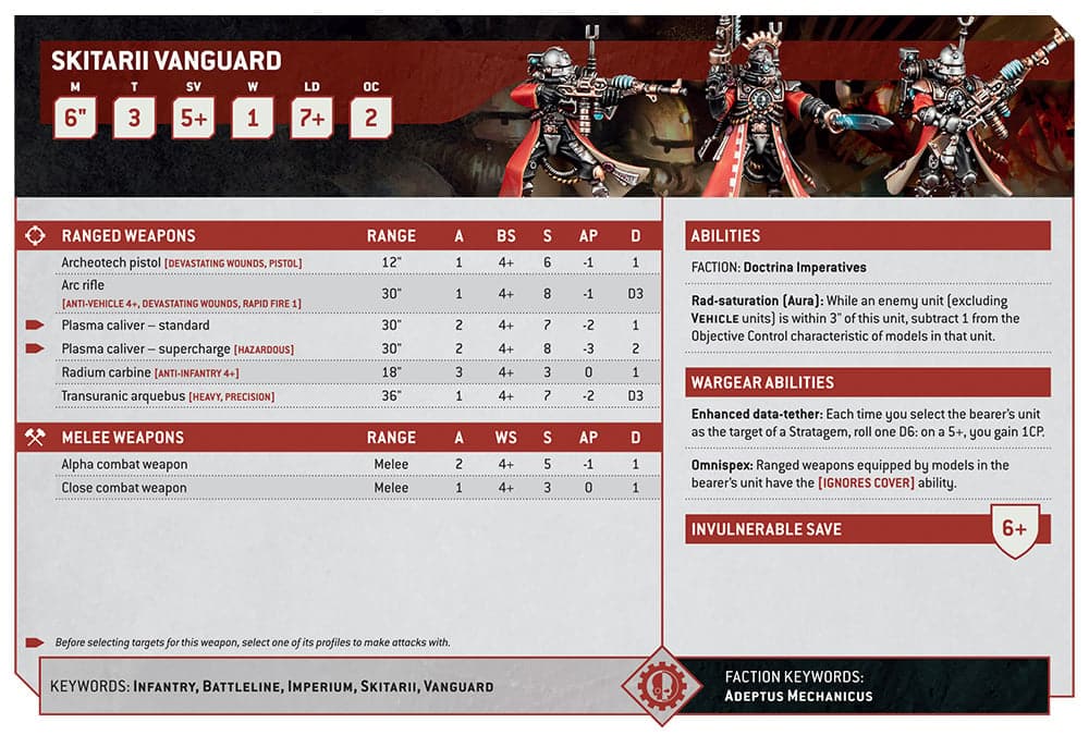 Warhammer 40k Adeptus Mechanicus Faction Focus Skitarii Vanguard Datasheet