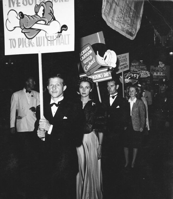 Art Babbitt leads a picket at the premier of&nbsp;The Reluctant Dragon during the 1941 Disney Animators Strike.