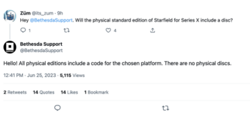حساب توییتر Bethesda بیان می‌کند که نسخه فیزیکی Starfield شامل دیسک نخواهد بود