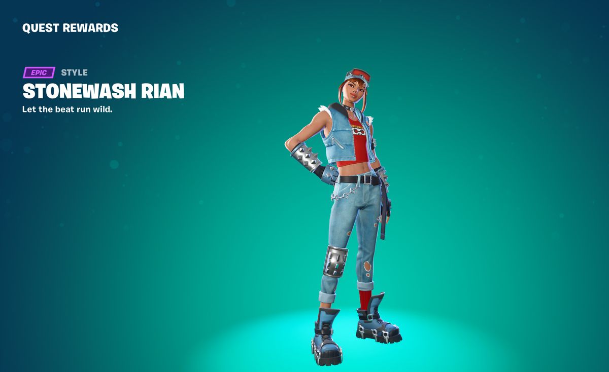 Stonewash Rian, which gives Rian a denim vest and outfit in Fortnite
