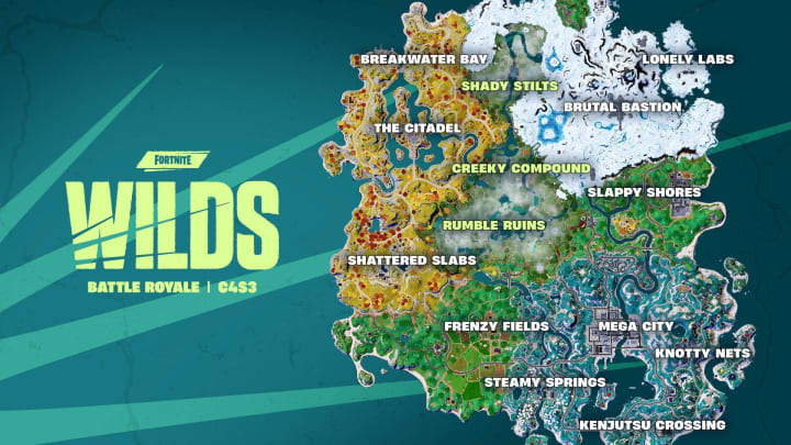 The full map, including Creeky Compound, for Fortnite WILDS.