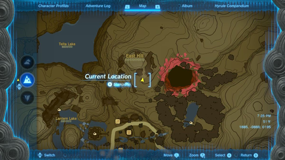 A map shows the location of the Tunic of the Sky in Zelda Tears of the Kingdom.