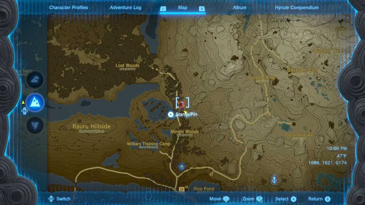 A map shows the location of the sky armor in Zelda Tears of the Kingdom.