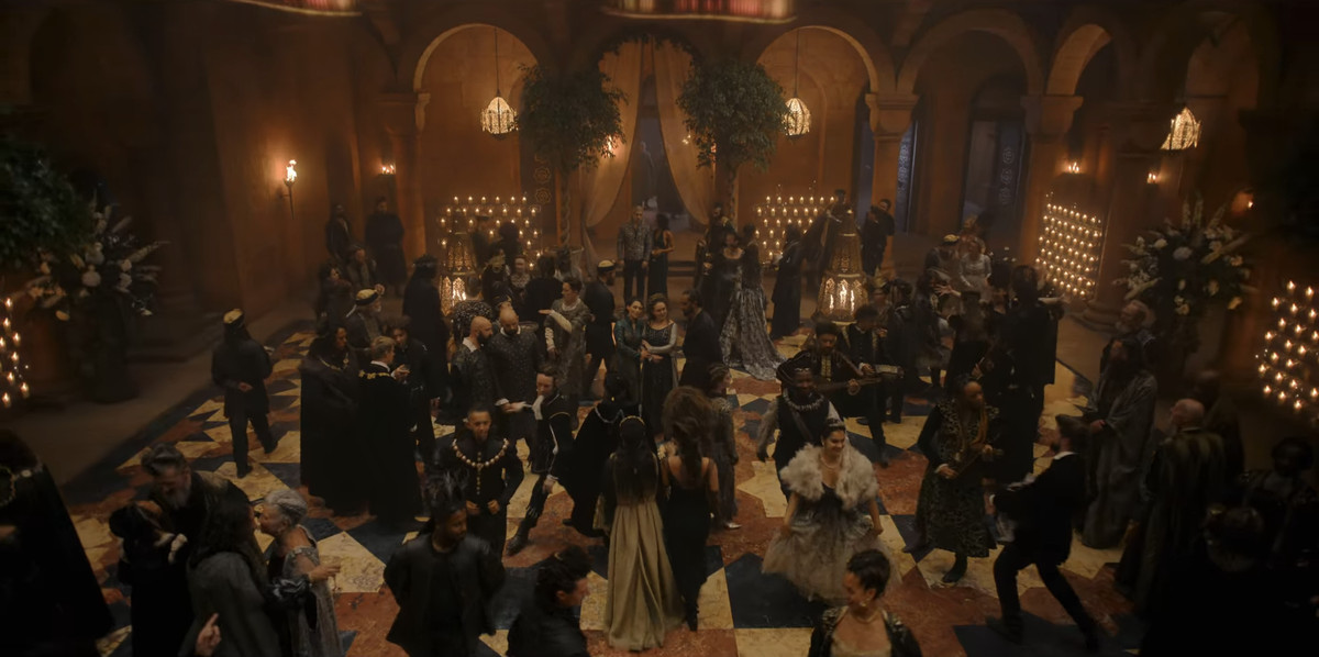 A wide shot of the mage’s ball floor in a still from The Witcher season 3