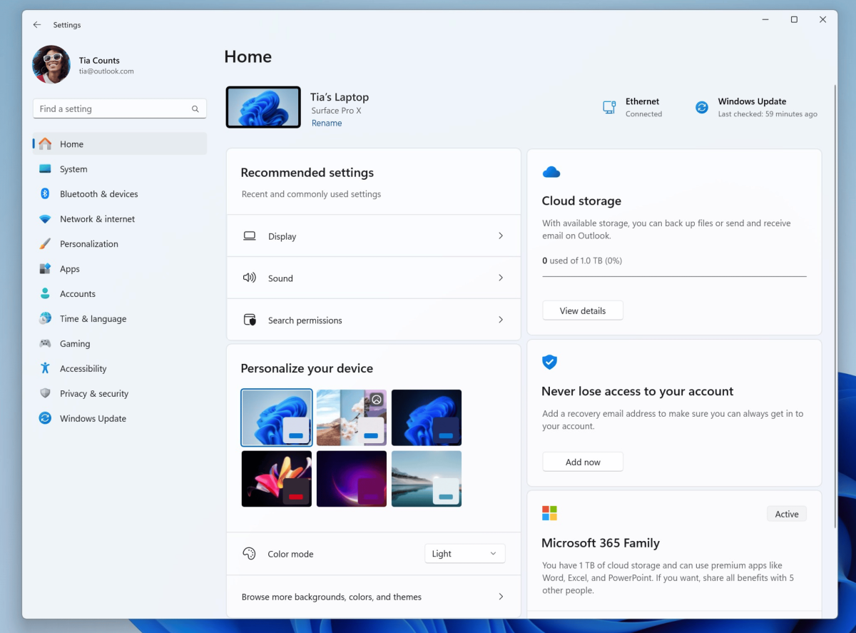 Windows 11 Settings homepage (preview build)