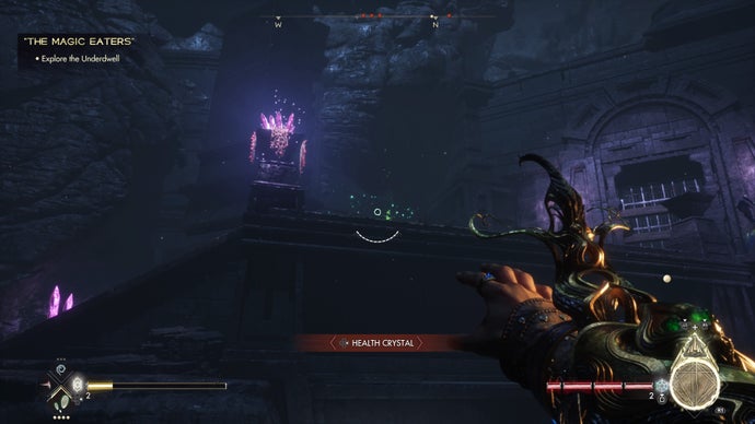 Screenshot from Immortals of Aveum showing distant enemies obscuring themselves behind a ledge