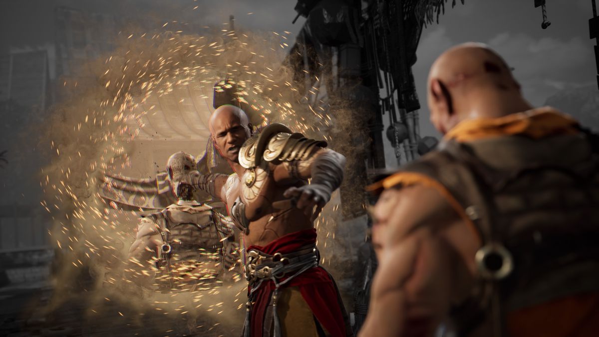 Geras pulls the head off of an enemy in Mortal Kombat 1