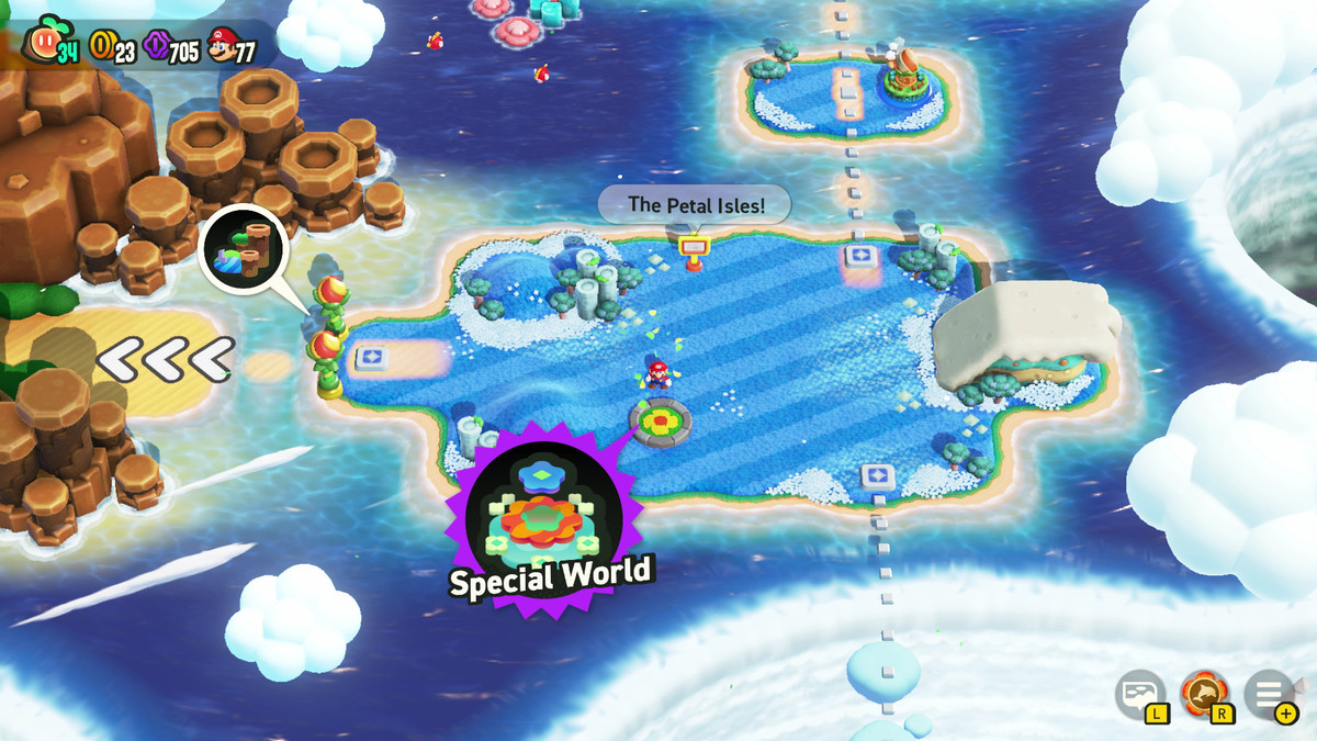 Super Mario Bros. Wonder Special World entrance from the Petal Isles.