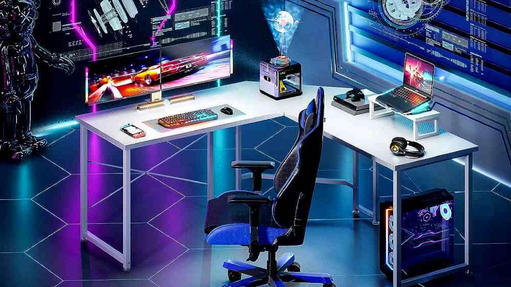 ODK L Shaped White Gaming Desk