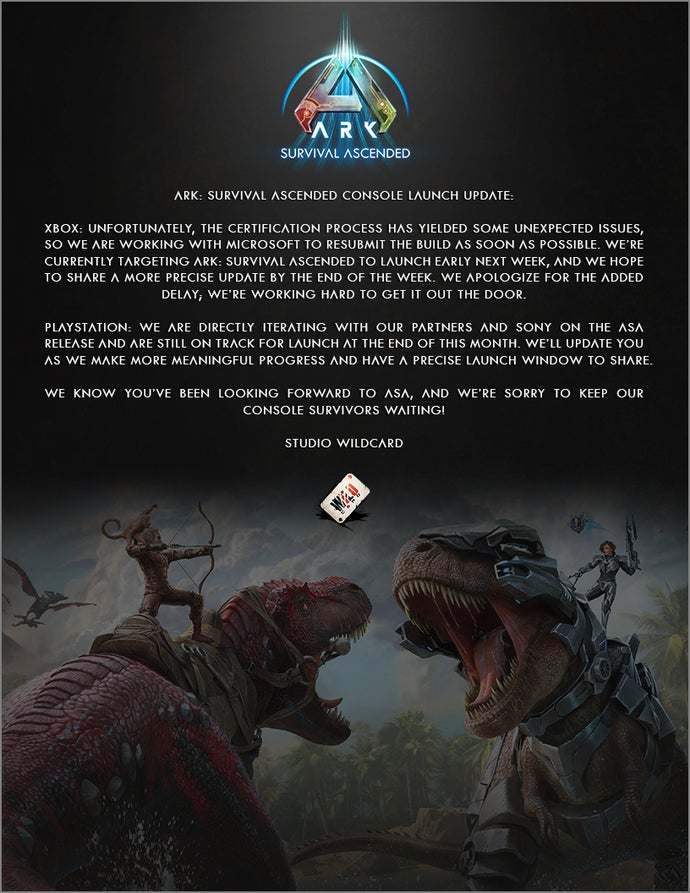 Studio Wildcard's statement on Ark: Survival Ascended's latest console delay