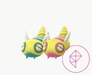 Dunsparce and shiny Dunsparce in Pokémon Go. Shiny Dunsparce has pink details instead of teal.