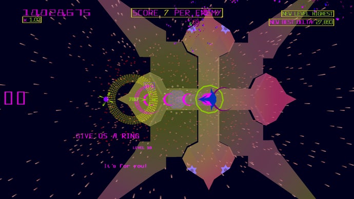 A cross-shaped playing field for the abstract shooter Akka Arrh