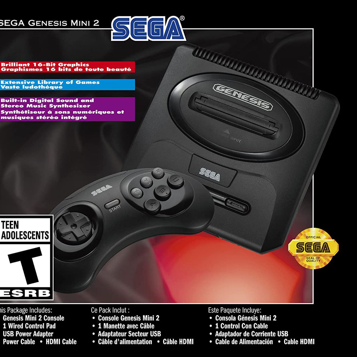 product packaging for the Sega Genesis Mini 2
