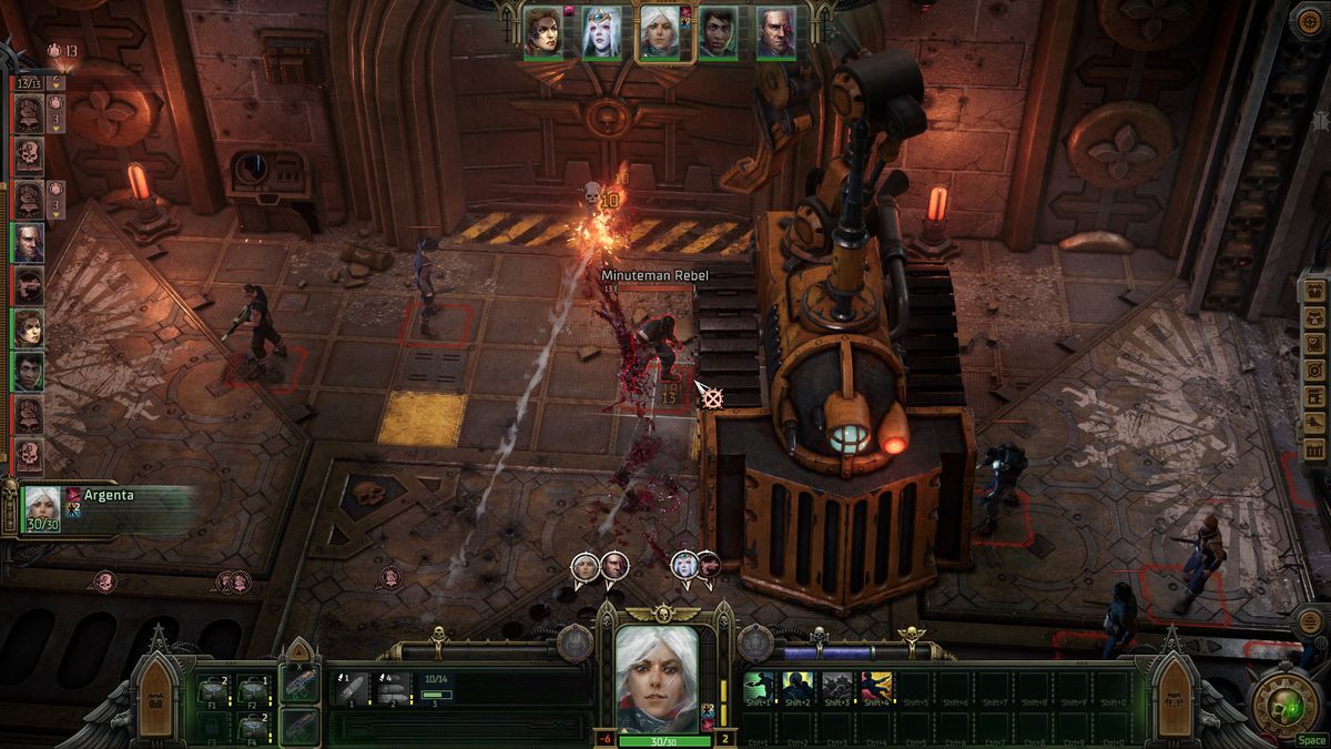 A battle breaks out with Minuteman Rebels on a voidship in Warhammer 40K: Rogue Trader
