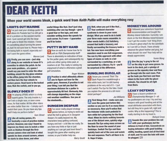 صفحه ای از ستون Dear Keith در PC Zone