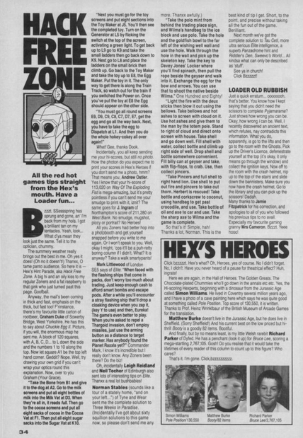 صفحه نکات Hack Free Zone از مجله Your Sinclair.