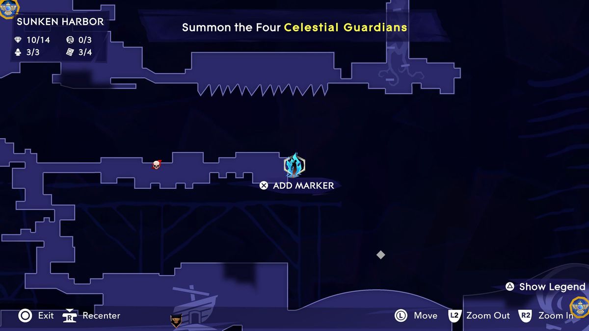 A map shows the location of the Thunder Charm amulet in Prince of Persia The Lost Crown.