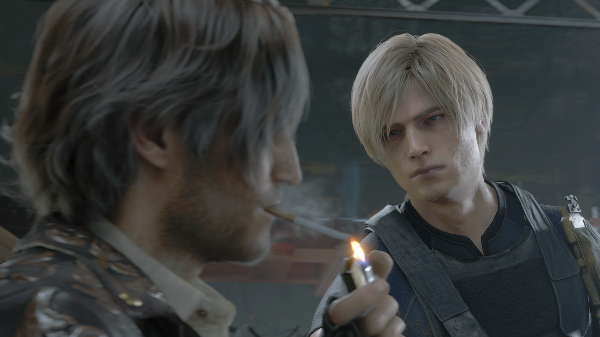 Leon looks over gently at Luis as he lights his cigarette. Maybe there’s love in his eyes.
