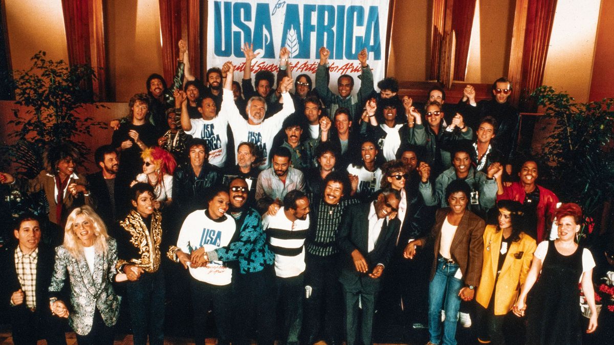 The whole group that recorded “We Are the World” in the A&amp;M Studio in the documentary The Greatest Night in Pop