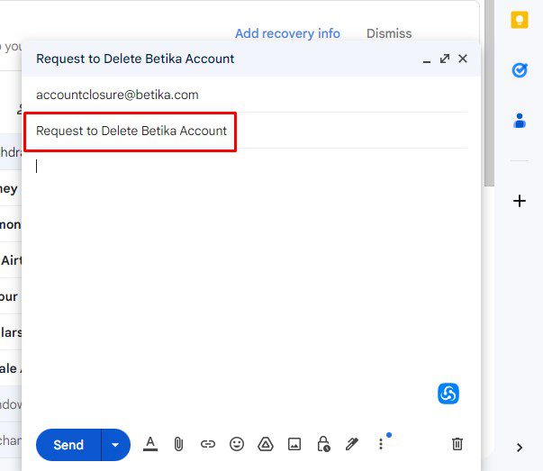 Request account closure subject on Betika