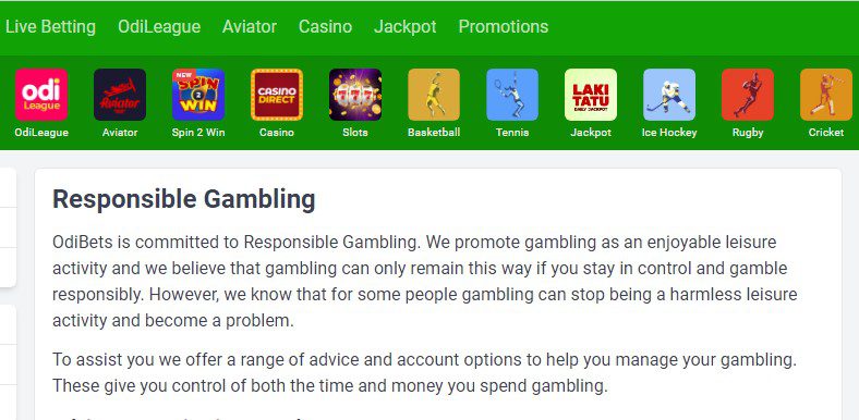 Responsible gambling on Odibets