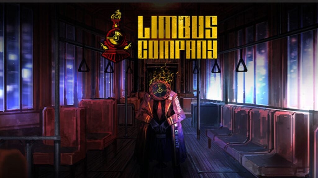 featured image for our news on Limbus Company. it features an empty spooky train. we can see a person standing but he has a clock instead of a face. the whole vibe is red and dark.