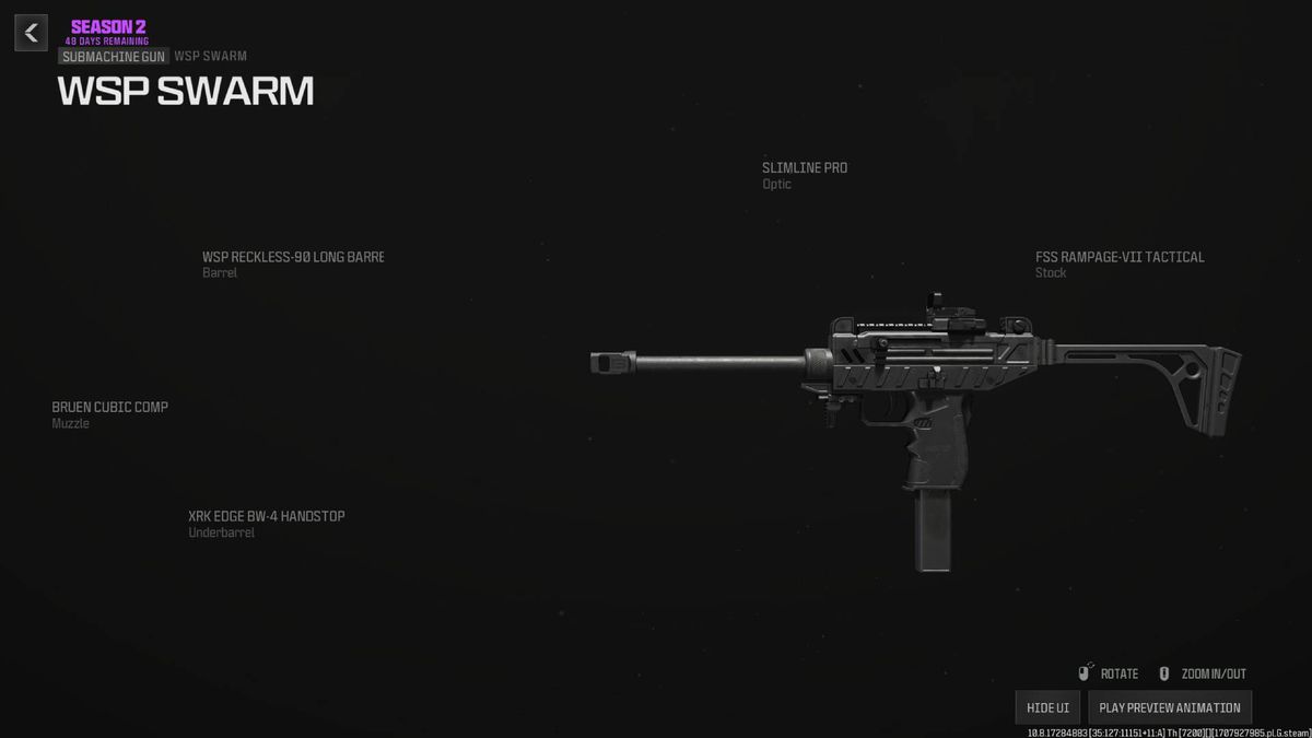 A menu for the WSP Swarm shows attachments for one of the best guns in MW3.