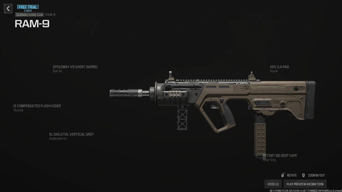 The RAM-9 rests over a black background in key art for the best MW3 guns in season 2.