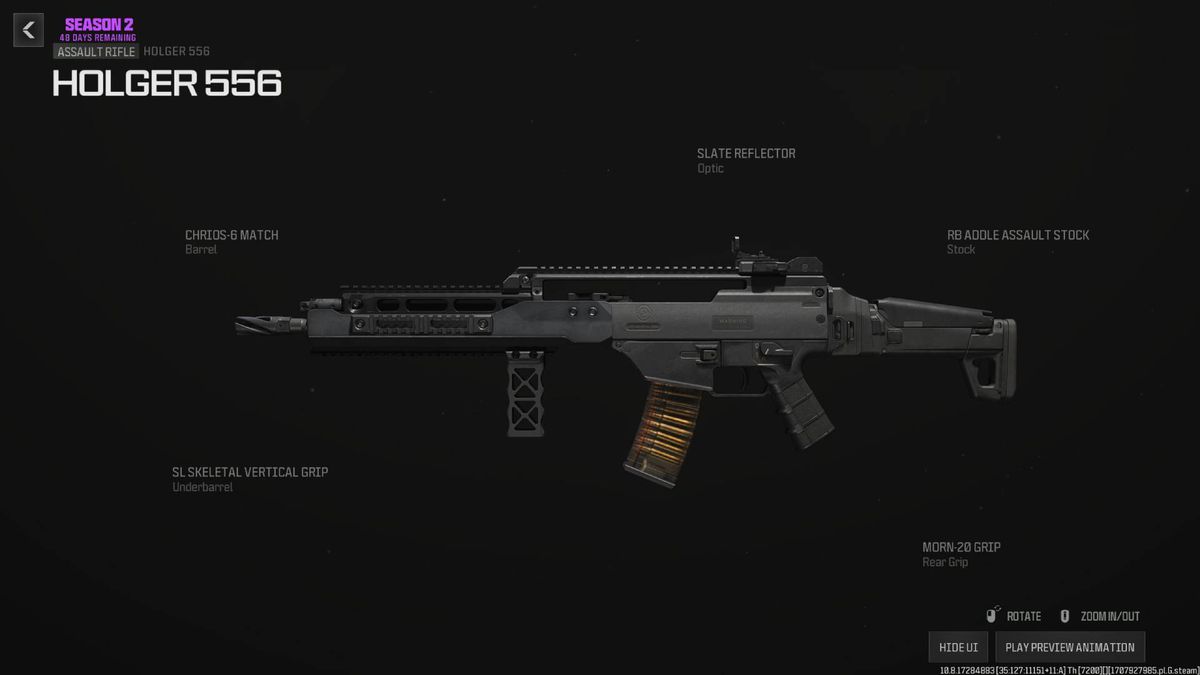 A menu for MW3 shows attachments for the Holger 556, one of the best guns in MW3.
