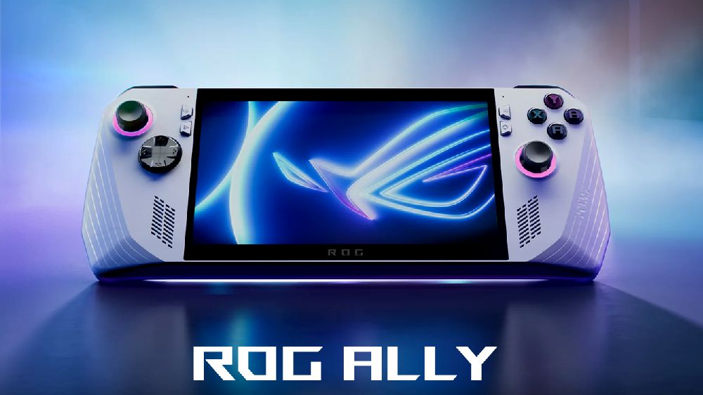 Asus ROG Ally console in desk