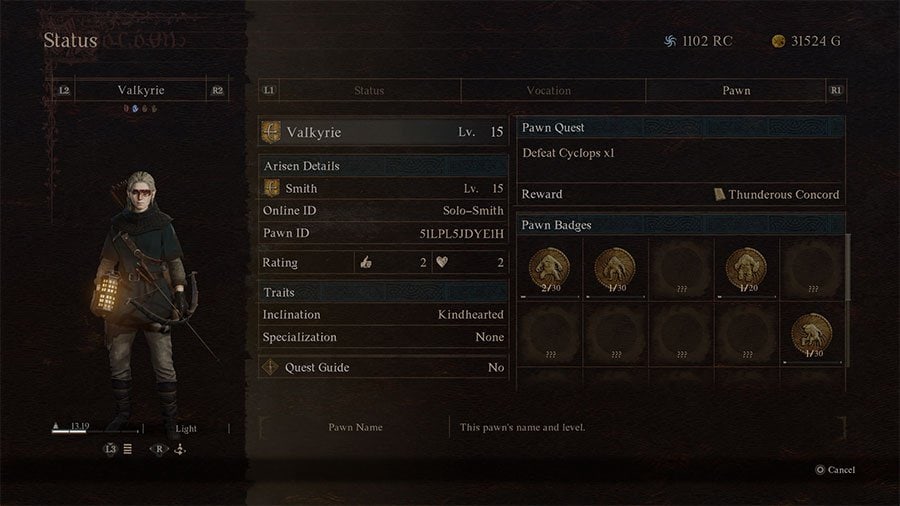 An image showing the specializations screen