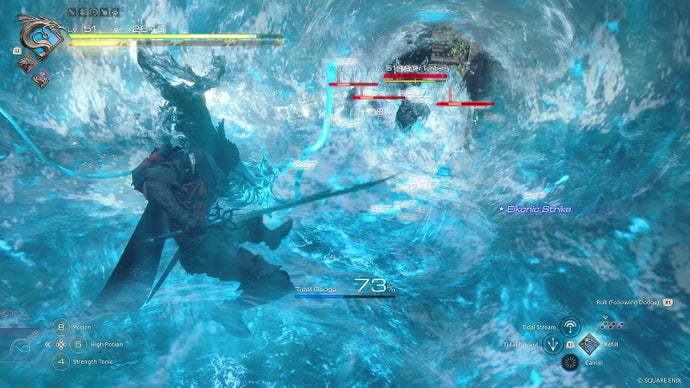Clive creates a watery attack in Final Fantasy 16 DLC The Rising Tide