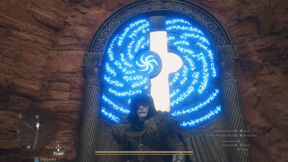 The Arisen stands in front of the large stone door in Bakbattahl in Dragon’s Dogma 2